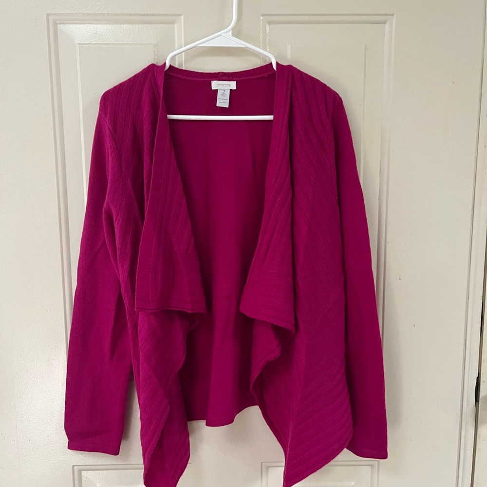 Chico's Magenta Open-Front Draped Cardigan
